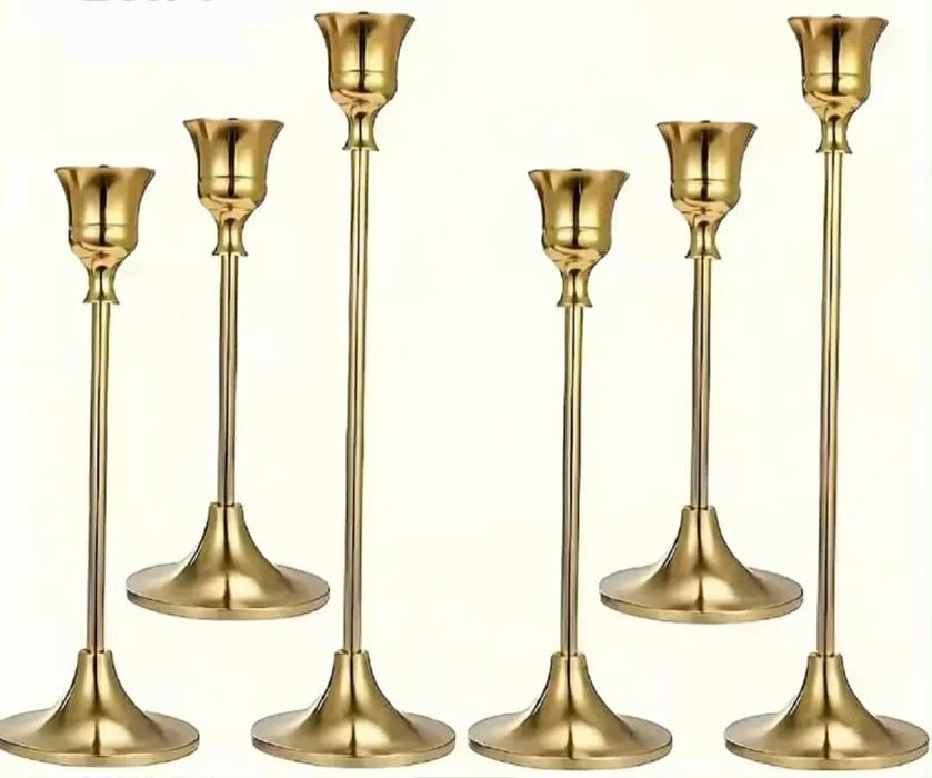 Świecznik metalowy złoty nowoczesny - zestaw 3 sztuk - 18 kompletów