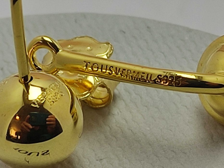 Kolczyki z misiem żółte srebro vermeil 925 z naturalnymi kamieniami