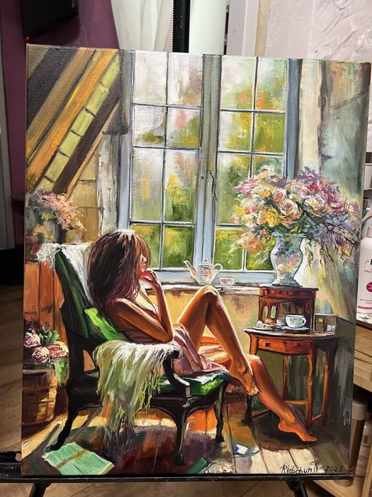 Obraz olejny Myśli o Tobie 50*40 płótno bawełna