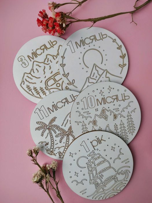 Таблички для фотосессии новорождённого 1–12 месяцев на укр. и англ.