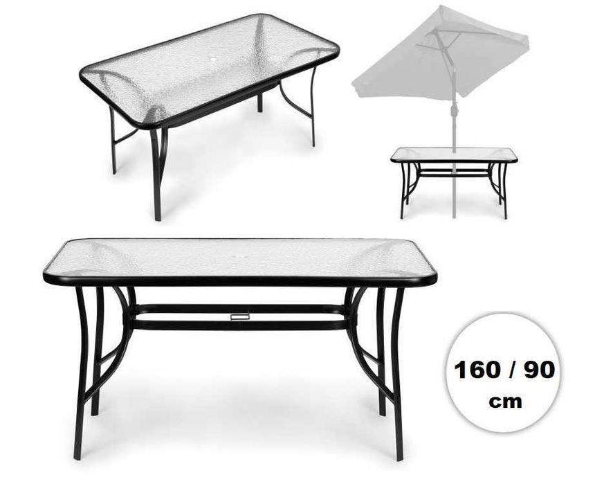 STÓŁ OGRODOWY Duży 160x90 cm całoroczny na taras - SZKŁO HARTOWANE