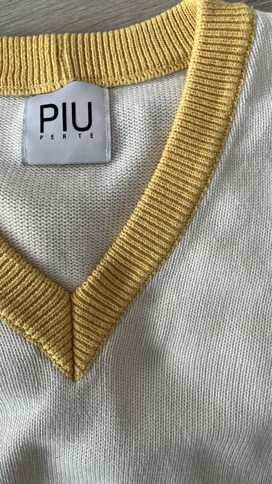 Sweter sukienka tynika PIU PerTe S zolta w geometryczne wzory