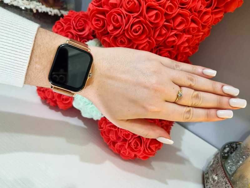 Złoty Smartwatch - Bransoleta Mesh + silikonowy pasek