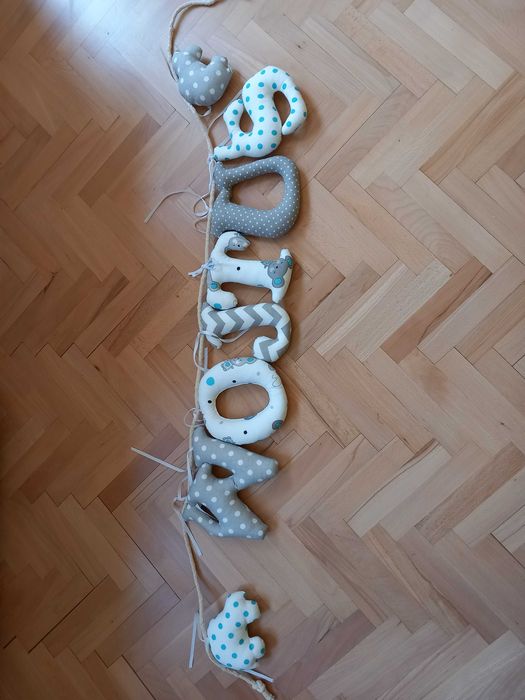 Literki bawełniane duże - imię Wojtuś i ozdoba