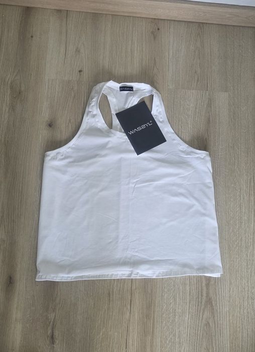 T-shirt bluzka na ramkach bokserka podkoszulek z bawełny biała oversize Wassyl