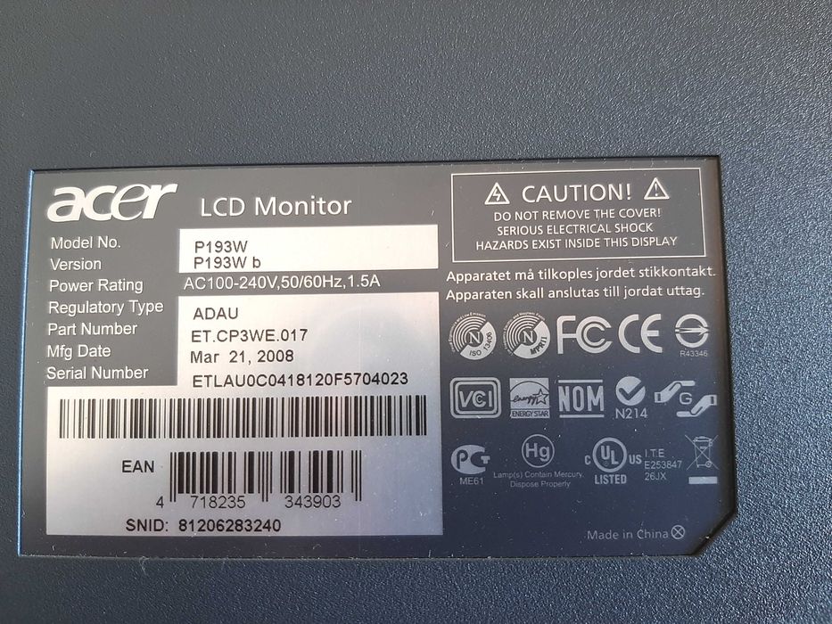 ECRAN ACER - 48cm423439484826439683