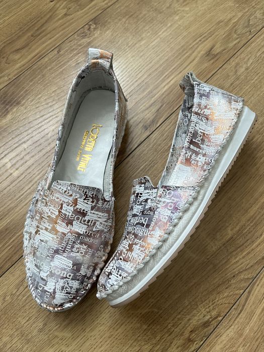 Damskie skórzane półbuty, espadryle Loretta Vitale 2268 Bronze złote wielokolorowe rozm. 38, nowe, ultra miękkie i wygodne