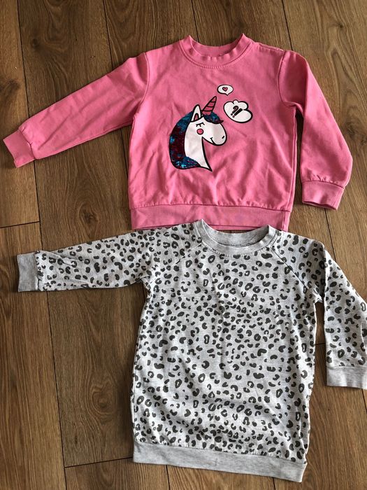 2x bluza dziewczęca cekiny cętki rozm 110 stan bdb