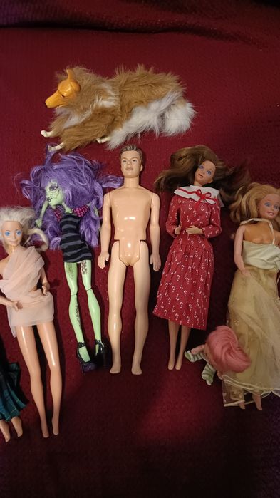 Conjunto Barbies  antigas mais Ken e cão Collie