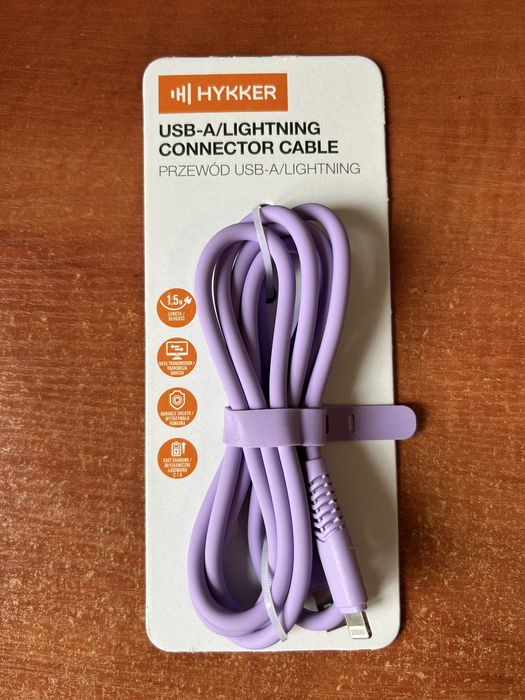 Kabel Hykker USB - Apple Lightning 1,5 m fioletowy  do iphone