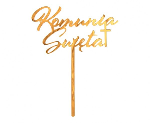 Dekoracja akrylowa, tort Komunia Święta, złota, 18x14cm, piker, topper