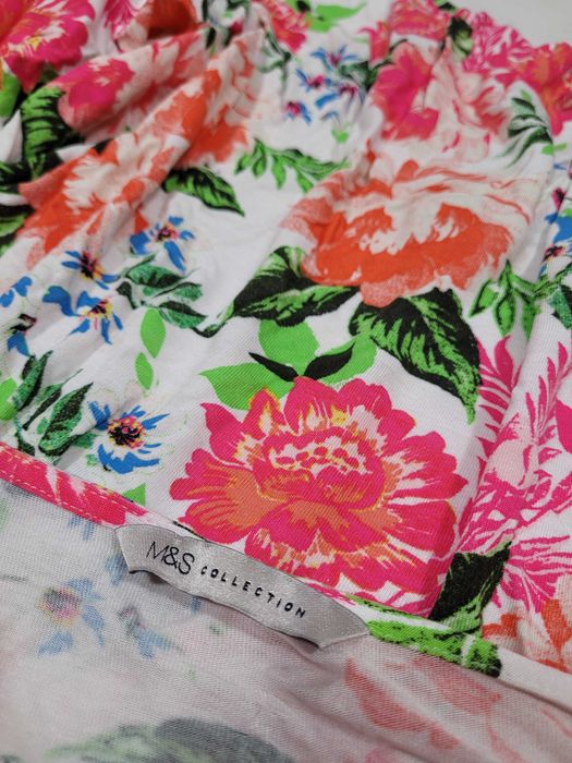 Krótka narzutka wzór kolorowe kwiaty 42,XL Marks&Spencer plus size