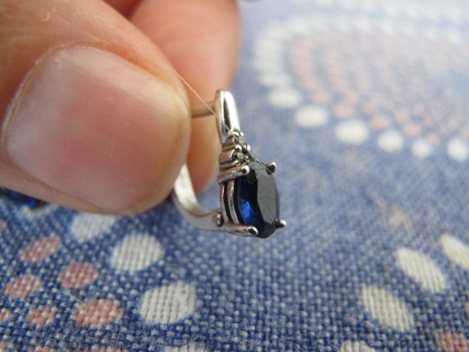 Серьги с сапфиром и фианитами 925 проба Золотой век