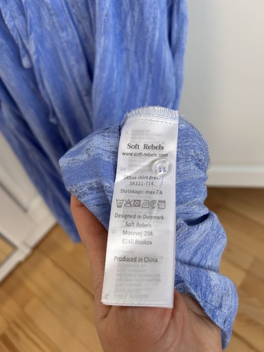 Soft Rebels sukienka niebieska XS 34 kieszenie pufki