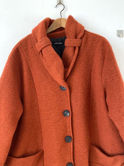 Rudy wełniany płaszcz oversize Styled in Italy kieszenie wool grzybek