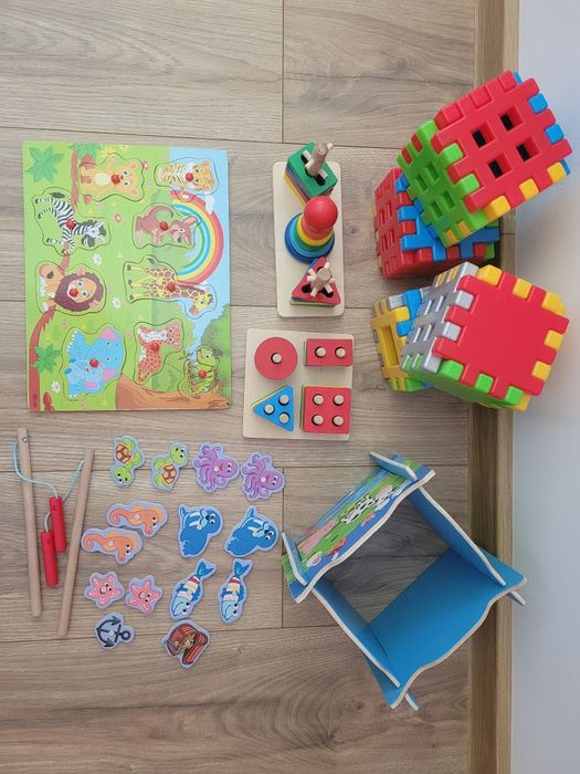 Zestaw drewnianych zabawek zabawki edukacyjne + gratis