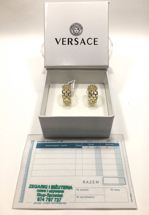 VERSACE złote damskie kolczyki z próbą•pozłacane ogniowo 14K