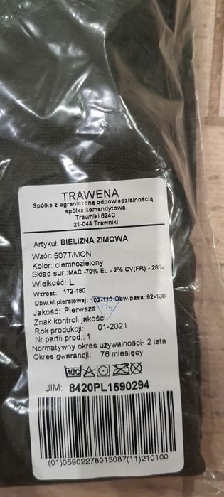 Bielizna zimowa 507T/MON Rozmiar L 2 komplety