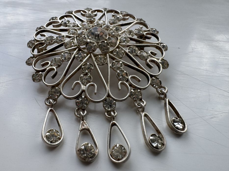 Вінтажна брошка срср, срібло 875 зірка, кришталь