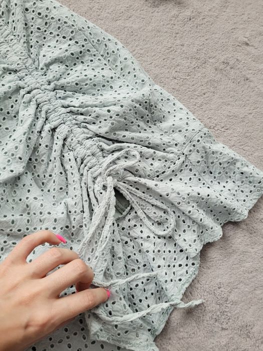 Komplet Brandenburg azurowy top I spódnica szałwia mięta