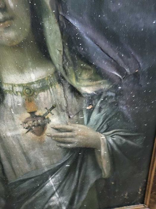 Gravura religiosa antiga emoldurada do Imaculado Coração de Maria