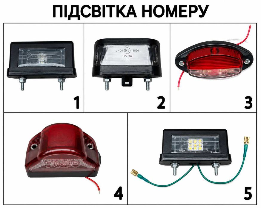 LED-ліхтарі, катафоти, світловідбивачі та підсвітка номера для причепів
