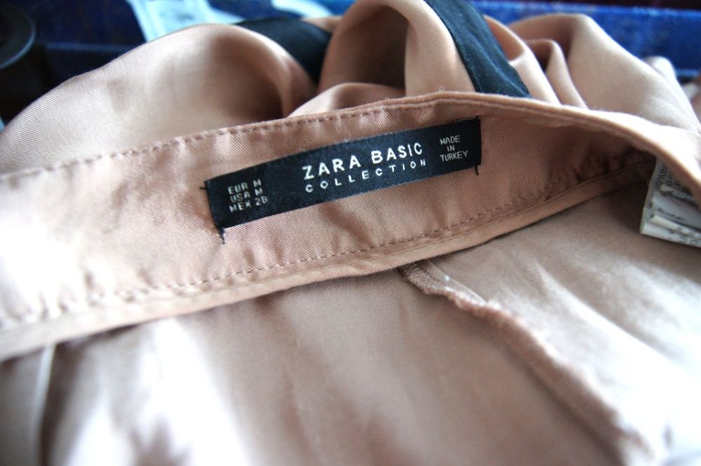 Zara basic 38M eleganckie miedziane lsniace spodnie z czarnym lampasem