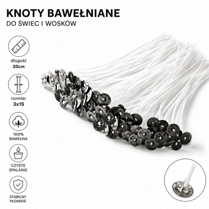 100 x Knoty bawełniane z blaszką 3x15 od SoyWax.pl