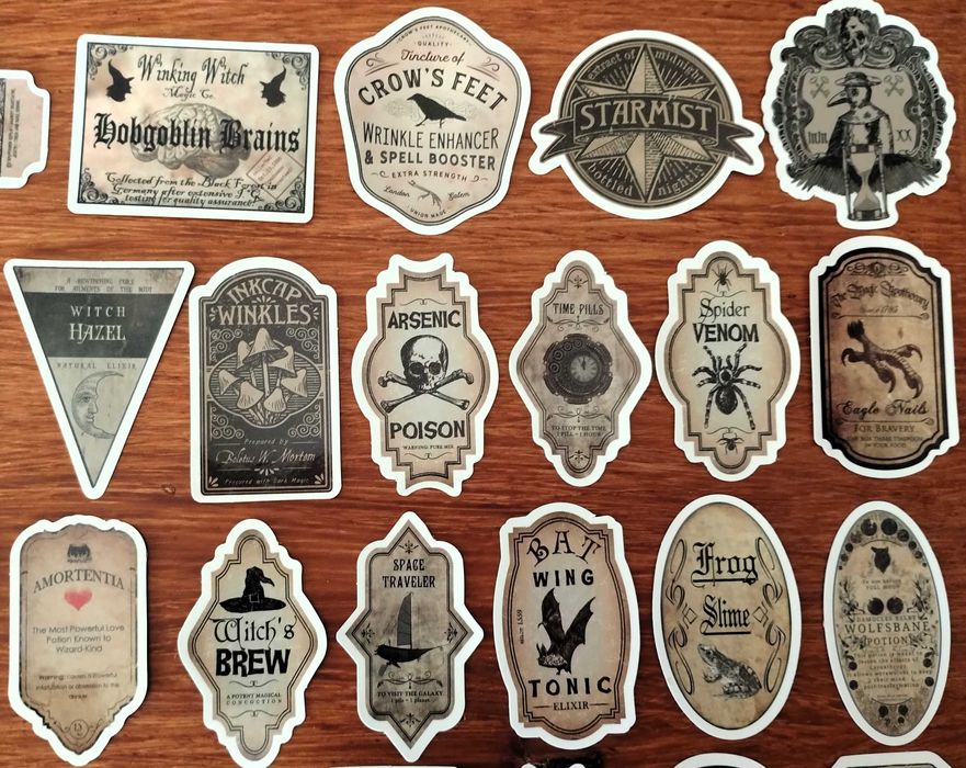 Conjunto 51 Autocolantes Rótulos Poções Mágicas Esoterismo Curiosidade