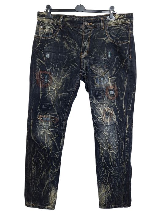 Spodnie jeansowe streetwear handmade custom postarzane L XL