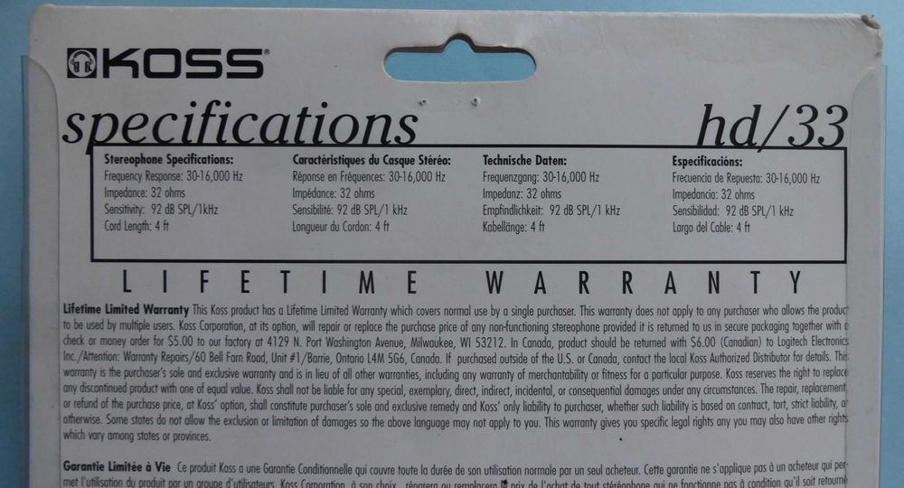 KOSS HD 33 - NOWE (w opakowaniu) słuchawki z regulowaną głośnością