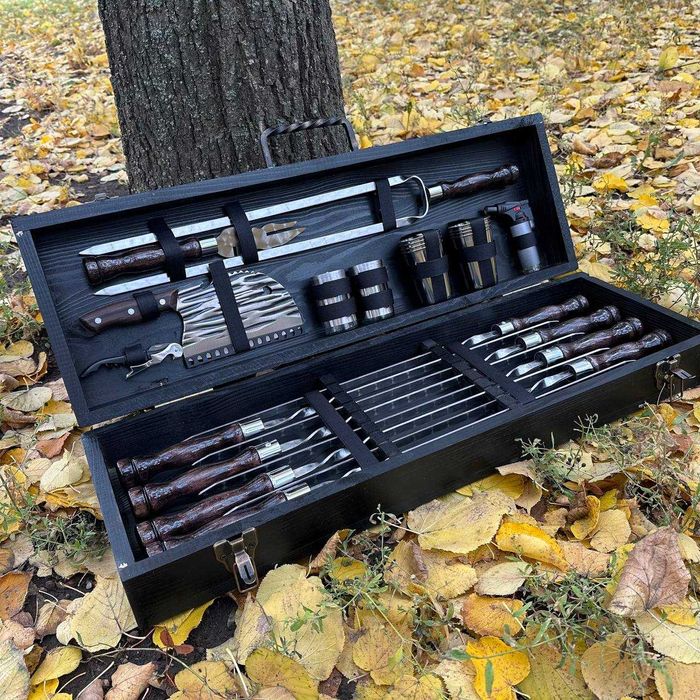 Набір шампурів в кейсі  шашличний набір   подарунок чоловіку   КВАРТЕТ