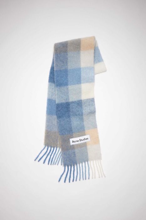 Шарф Acne Studios Checked Wool Fringe Scarf Pastel Blue/Beige