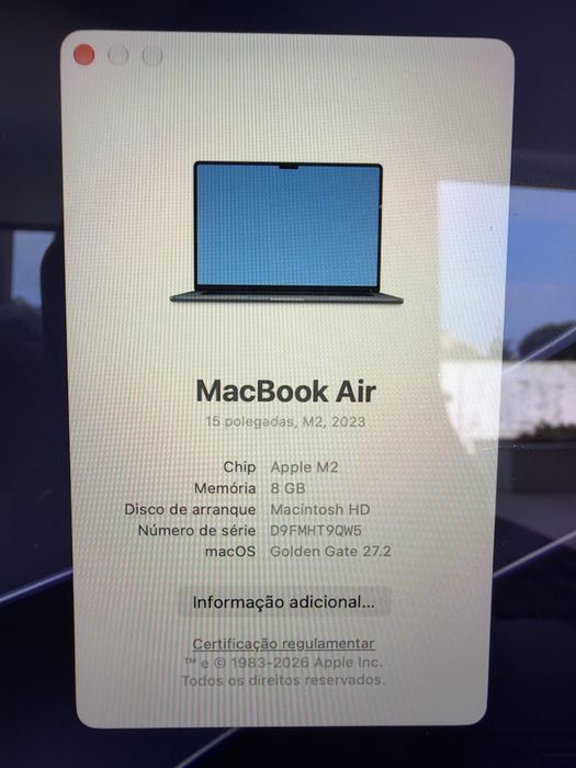 Apple macbook air 15 polegadas 8gb Ram e 512 de disco 98% bateria com caixa e fatura sem garantia