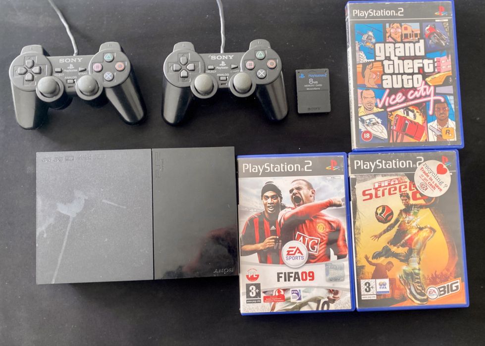 Konsola PS2 slim + 2 pady pare gier ( GTA Vice city, FIFA 08 itp. ) USZKODZONY NAPĘD!
