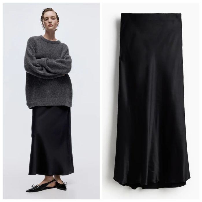 H&M XXS-XS elegancka długa satynowa spódnica midi maxi