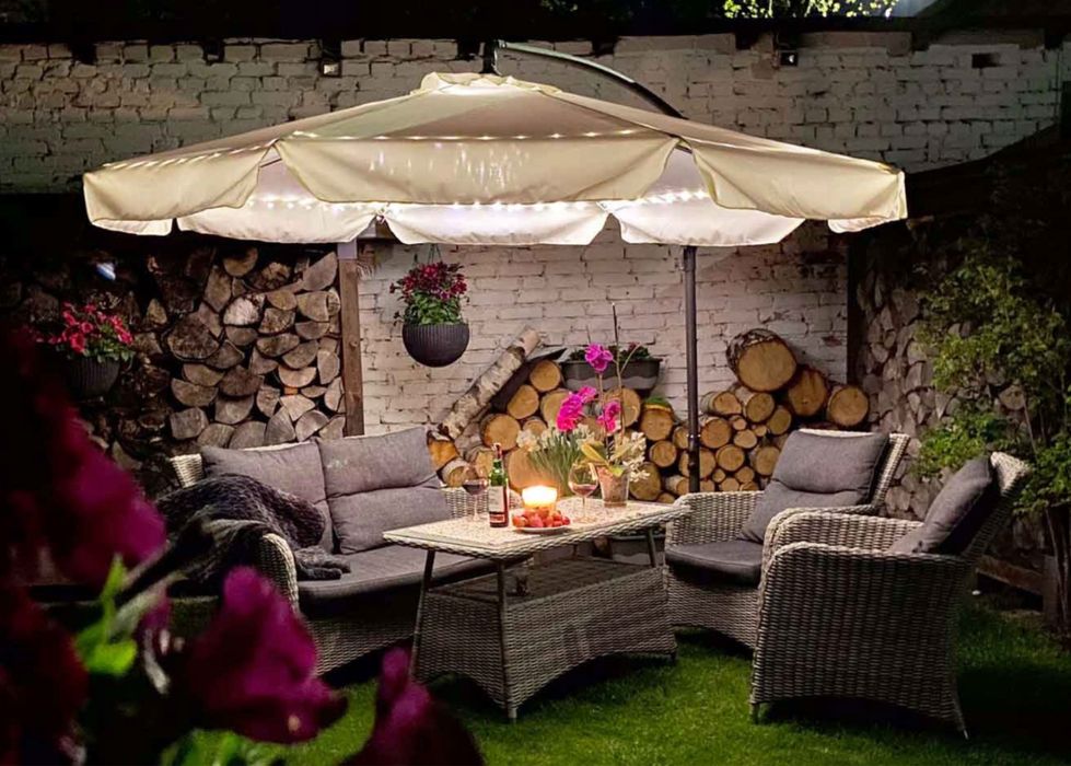 Duży Parasol Ogrodowy 350 cm Składany Regulowany z Wysięgnikiem Mocny