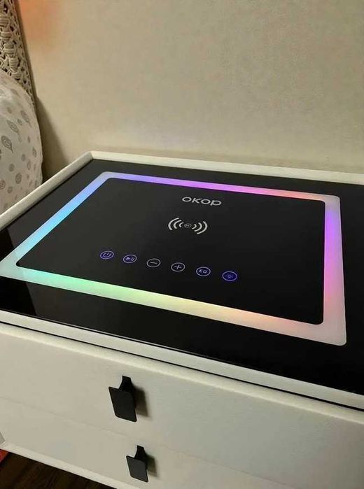 Тумба для спальні з зарядкою Qi Type C RGB підсвіткою та двома ящиками