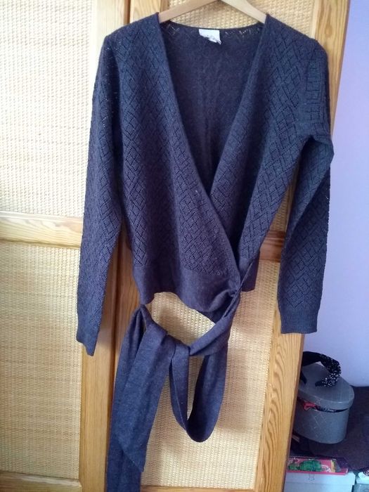 Sweter damski/kardigan - kopertowy, ażur - JAKOŚĆ