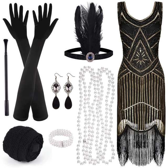 Strój Flapper sukienka z dodatkami koktajlowa M 38 lata 20 XX Gatsby