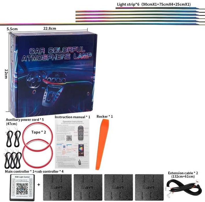 Полноцветная светодиодная подсветка салона автомобиля с ДУ