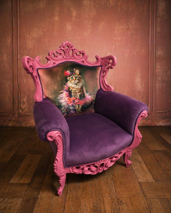 Fotel uszak fiolet róż