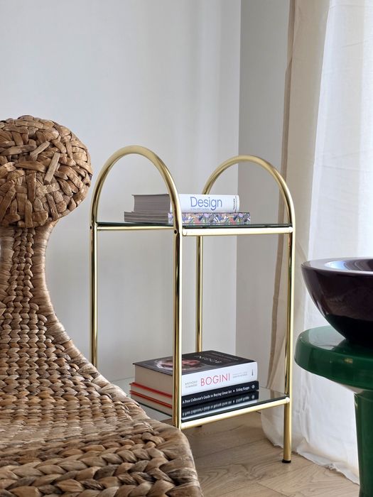 Stylowy barek stolik półka lata 80 vintage lustrzany metalowy