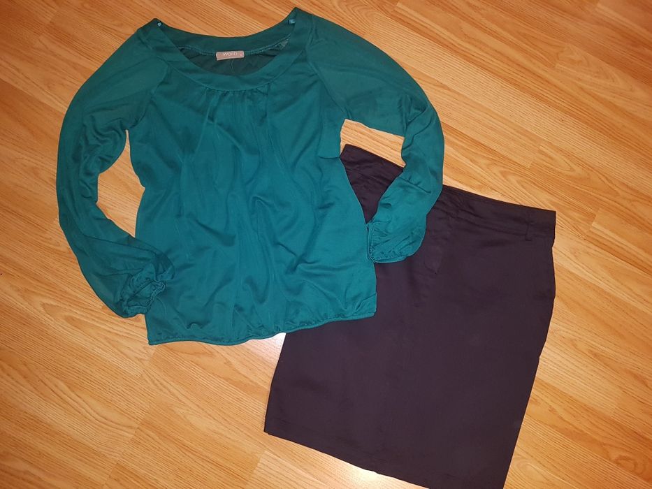 WALLIS_ elegancka bluzka 38M butelkowa zieleń