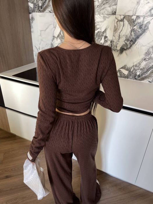 Жіночий ангоровий костюм miu miu, лонгслів+штани, косичка