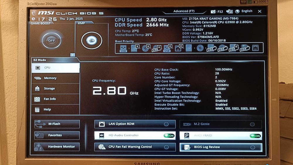 MSI Z170A Krait Gaming + INTEL Celeron + 8GB RAM