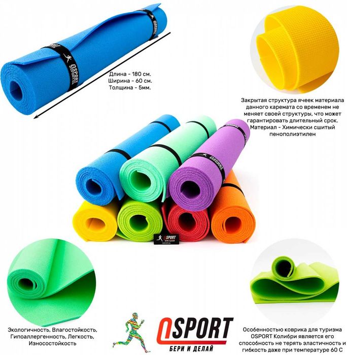 Спортивный коврик, каремат, мат для спорта, фитнеса, йоги, гимнастики