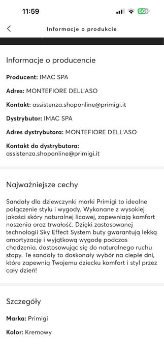 Sandały skórzane kremowy, złoty Primigi rozm.34