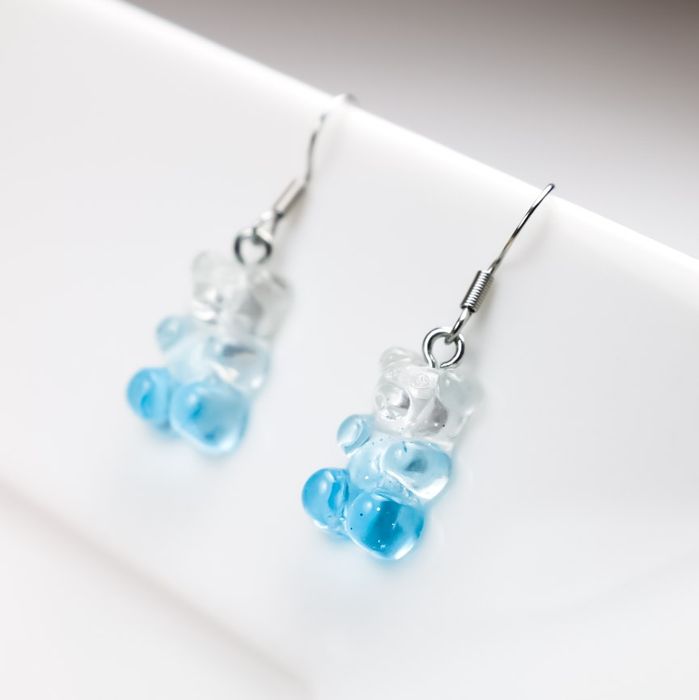 Kolczyki Misie żelki błękit z bielą prezent dla dziewczynki