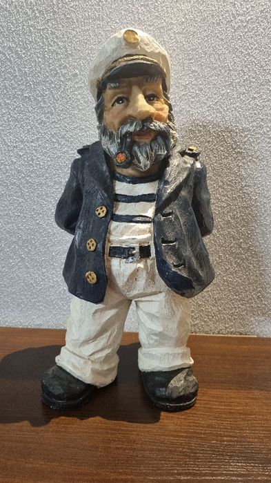Rzeźba marynarz kapitan z fajką, ręcznie rzeźbiona, vintage, 34 cm